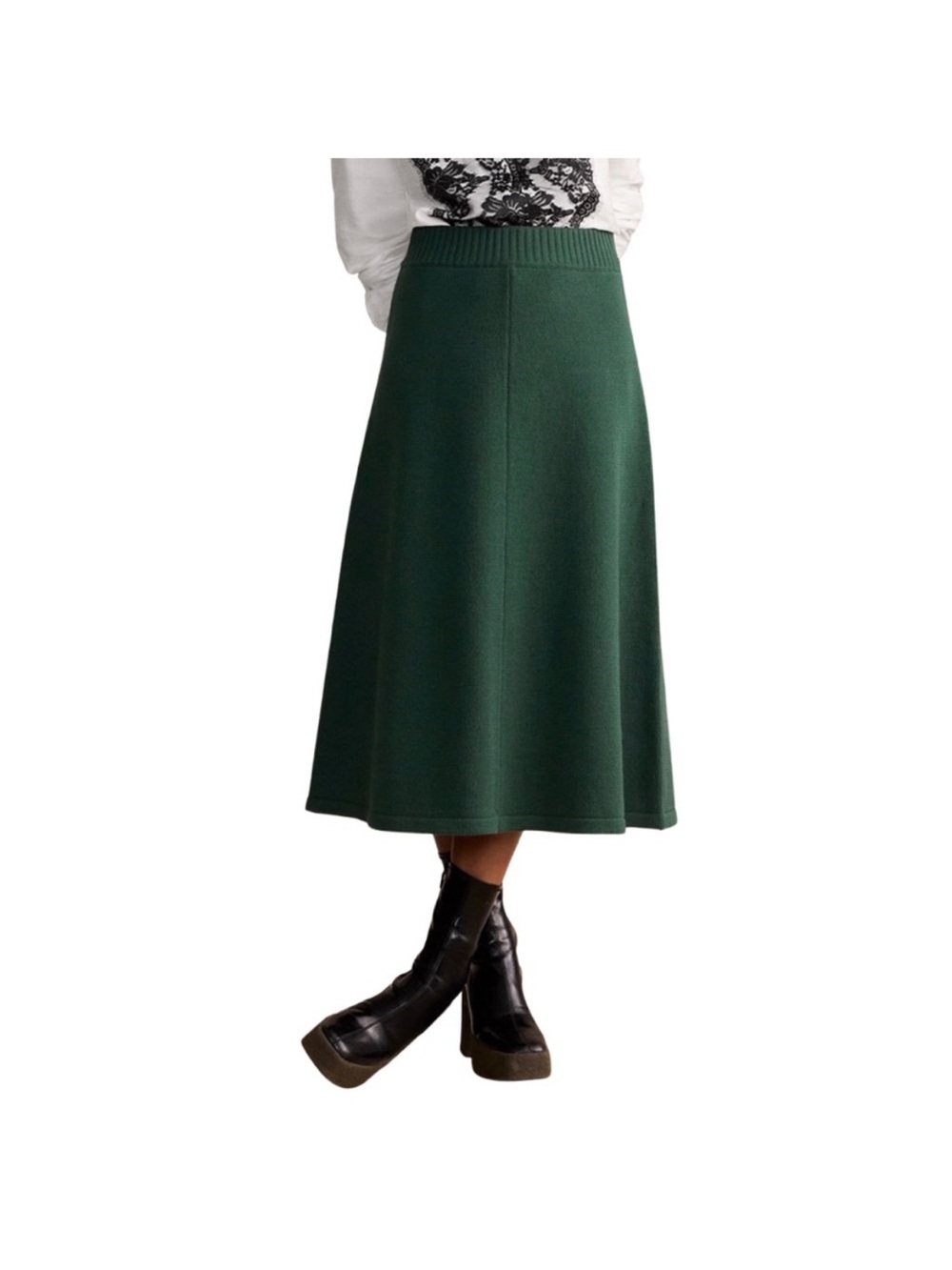 Cabi Duo Dark Green Knit A-Line Women's Skirt